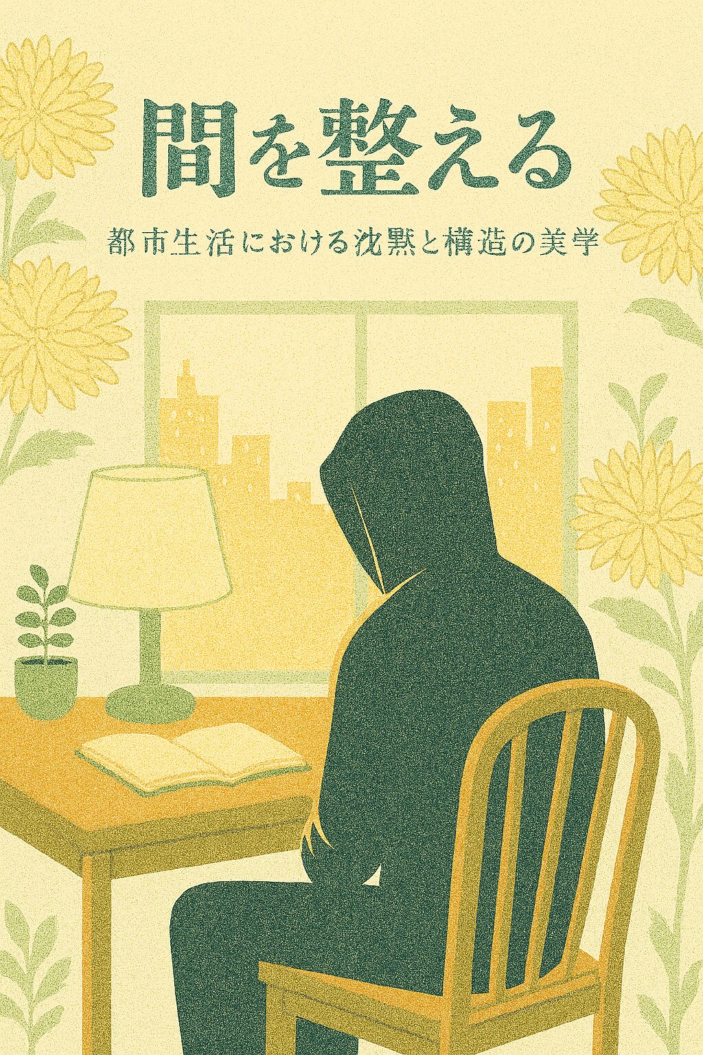 都市の朝、静かな部屋でノートに向かう人物。沈黙と構造の美学を象徴する空間